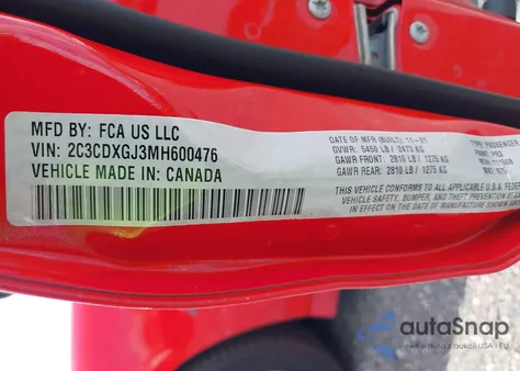 2021 Dodge Charger Scat Pack Rwd from USA, damaged, VIN 2C3CDXGJ3MH600476